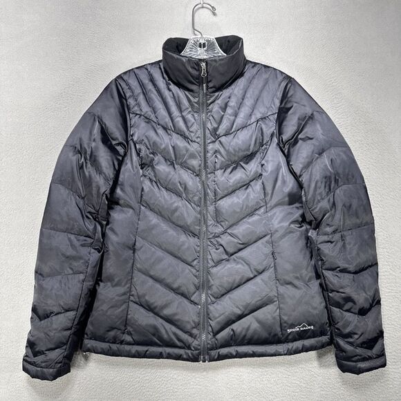 Eddie Bauer‎ Premium Goose Down Puffer Jacket Mens Sz Medium Black Hiking Trail - Picture 1 of 16